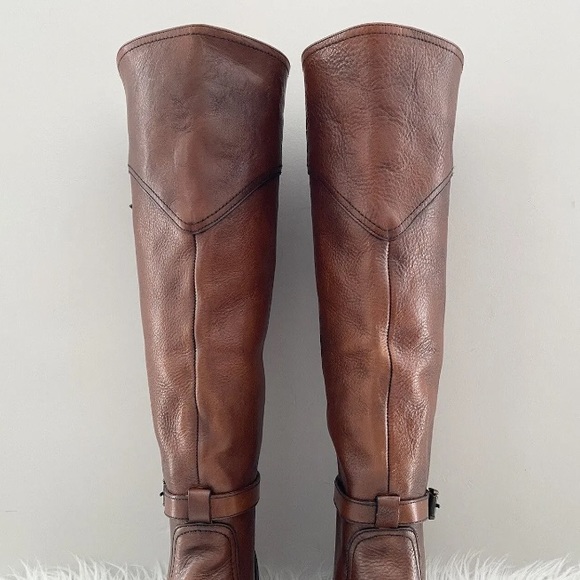 FRYE Dorado Tall Cognac Brown Leather Harness Buckle Riding Knee Boots Shoes 6 - Picture 3 of 16